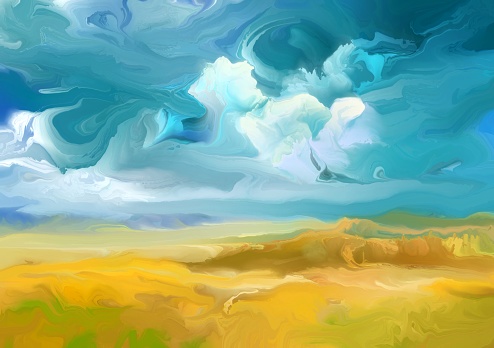 Summer oil painting landscape, impressionism
