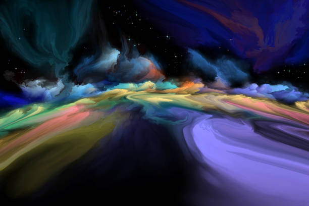 ilustraciones, imágenes clip art, dibujos animados e iconos de stock de paisaje fantástico de otro planeta - nebula
