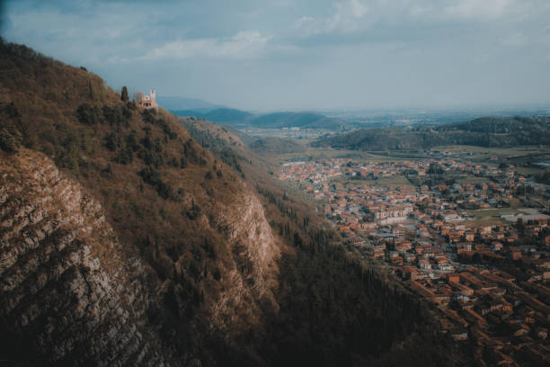 view from a drone on franciacorta, brescia
