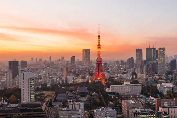 Tokyo, Japan - December 09, 2015: Tokyo Tower Japan at sunset