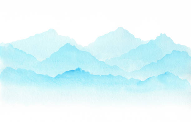 illustrations, cliparts, dessins animés et icônes de montagnes abstraites d’aquarelle ciel-bleu sur le fond blanc - backgrounds canvas cold color image