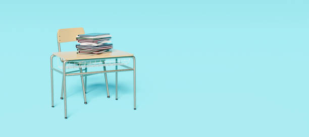 istock blue banner with solitary school desk 1312267234