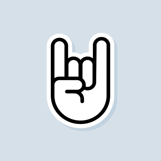 ilustrações de stock, clip art, desenhos animados e ícones de rock and roll sticker. hand gesture of human. two fingers raised up. vector on isolated white background. eps 10 - rock