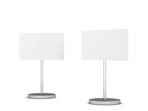 istock Blank sign on a metal pole stand mockup 1312269312