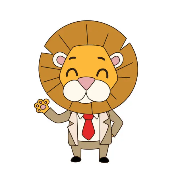 Vector illustration of Business lion in white background, Successful business lion or rich banker wearing formal suit. Teacher lion wears wear formal suit