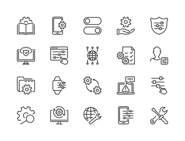 Simple Set of Setup, Repair and Settings. Gear, Screwdriver and Wrench line icons. Tech Support, Settings and Options related Vector line icons set. Editable Stroke. Vector illustration Simple Set of Setup, Repair and Settings. Gear, Screwdriver and Wrench line icons. Tech Support, Settings and Options related Vector line icons set. Editable Stroke. Vector illustration. assistance stock illustrations