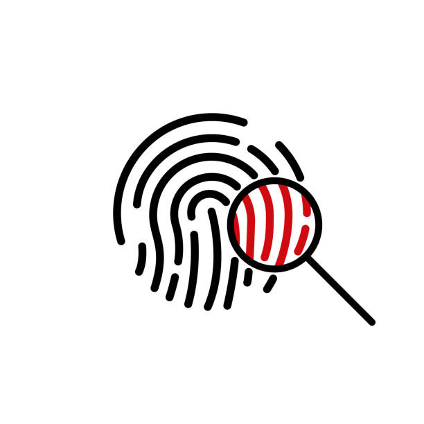 ilustrações de stock, clip art, desenhos animados e ícones de search fingerprint icon. magnifying glass identification icon. fingerprint through magnifying glass. crime pictogram, people search, biometric identification. vector illustration - fingerprint thumbprint identity red