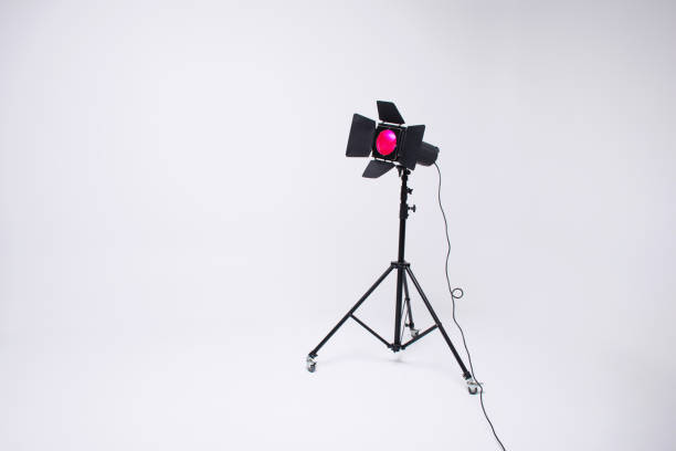 istock Tripod with photo studio barn door LED light with pink film filter 1312276697