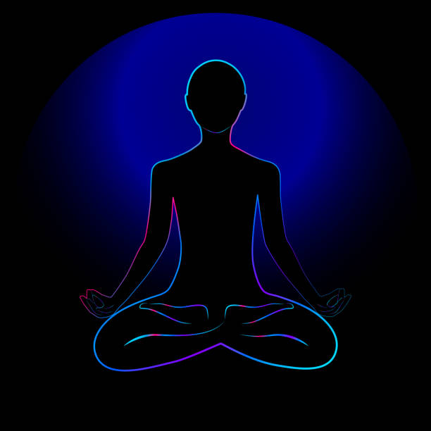 istock Meditation sitting in the Lotus position. Black silhouette. relaxation, emotional balance. Vector 1312276862