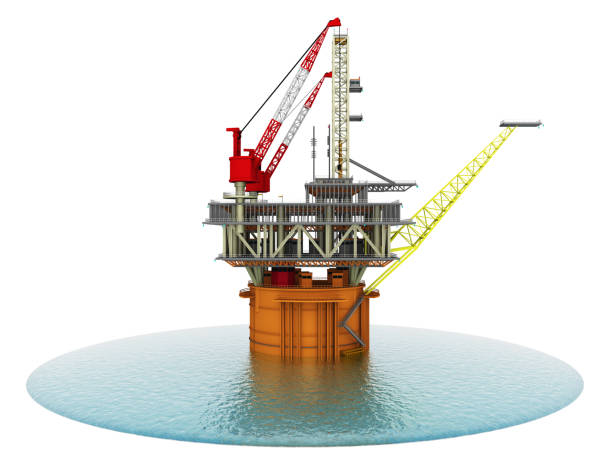Computer generated 3D illustration with an oil platform in the sea