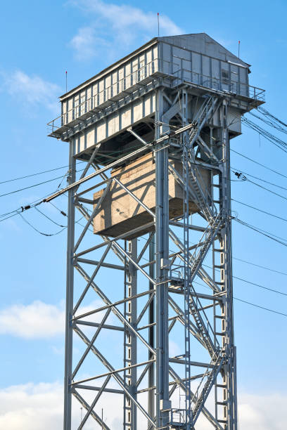 istock Two-tier vertical lift bridge with railways car road 1312283259