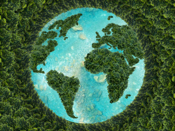 Planet earth on a green background. Planet earth on a green background. Green continents made from the crown of a tree. Clear azure water. The ecological concept of the survival of the planet. plastic free photos stock pictures, royalty-free photos & images