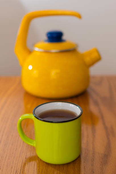istock Yellow teapot and green cup front 1312286257