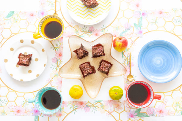 istock Table top view with sweet snack and coffee 1312286887