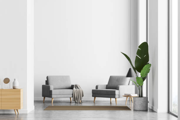 istock Bright waiting room interior with two armchairs and panoramic window 1312288788