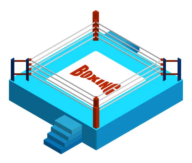 Vector illustration of arena for boxing and martial arts matches. Empty sports ring in isometric. Vector