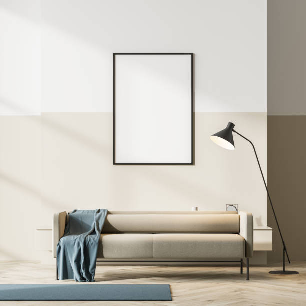 istock Bright scandinavian living room interior with a beige couch 1312290337