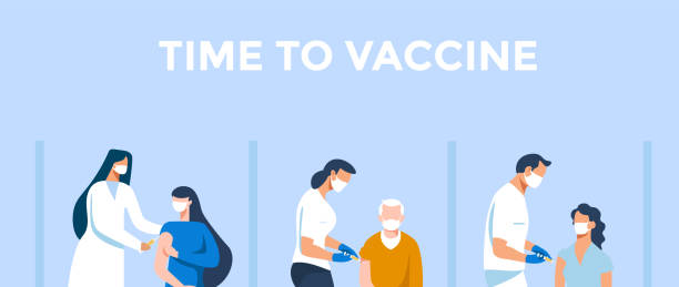 illustrations, cliparts, dessins animés et icônes de personnel médical injectant des patients contre le virus corona. - vaccin contre la grippe