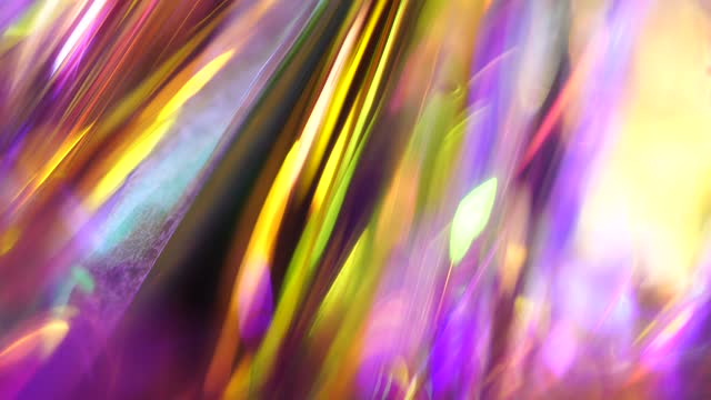 Neon purple pink gold rainbow colors abstract vibrant iridescent background. Light through a crystal prism. Psychedelic movement
