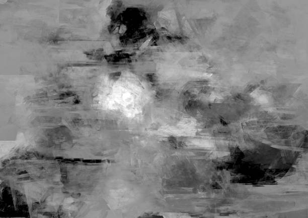 istock Monochrome abstract free form painting Arbitrary smears Rough pattern Plaster surface Distress digital painted black white illustration Grey tones Modern design 1312296650