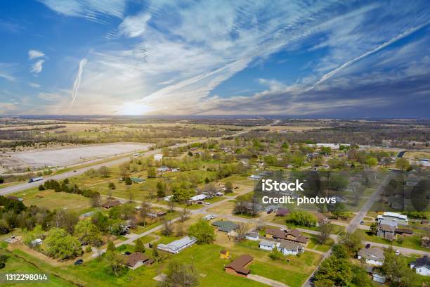 Aerial View Of Residential District At Suburban Development With A Stroud Oklahoma Us Stock Photo - Download Image Now