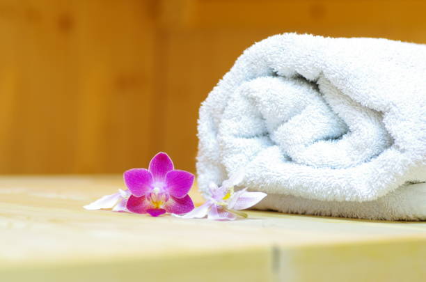 istock Finnish sauna with tea light and towel 1312300021