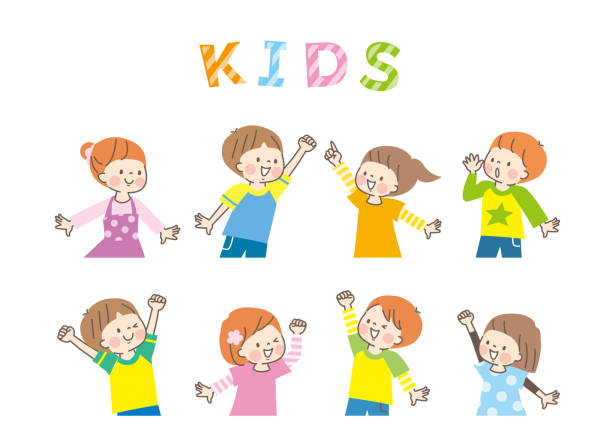 illustrations, cliparts, dessins animés et icônes de ensemble facial d’expression des enfants de sourire - preschooler
