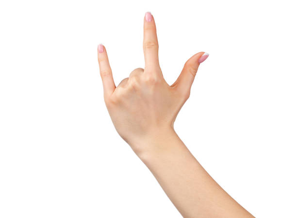 istock Female hand showing rock sign isolated on white 1312303376