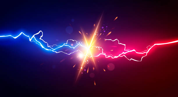 벡터 일러스트레이션 추상전기 번개. 전투, 대결 또는 싸움을 위한 개념 - thunderstorm stock illustrations