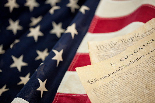 American Flag and Preamble to the United States Constitution