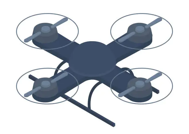 Vector illustration of Drone icon isolated at white, aerial robot, flying machine with propellers, air vehicle quadrocopter