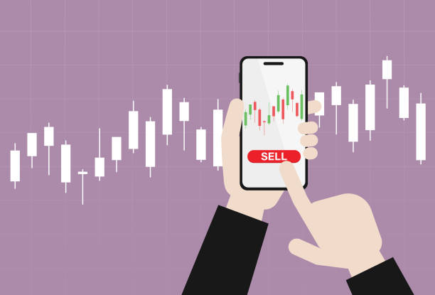 Businessman sell stock by mobile phone Trading, Investment, Graph, Stock exchange, Financial ceremony illustrations stock illustrations