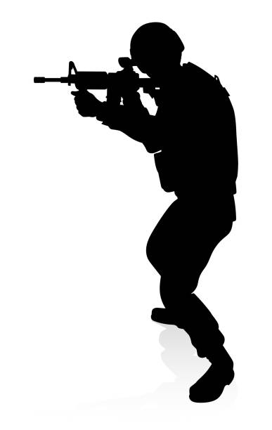 Soldier Silhouette Silhouettes of a military armed forces army soldier m40 sniper rifle stock illustrations