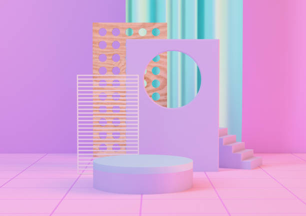 istock Pink 3d Rendering neon Clean product pedestal 1312310442