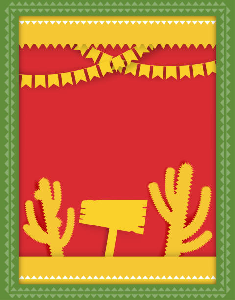 abstrakcyjne zaproszenie w stylu meksykańskim lub ogłoszenie szablonu plakatu z pustynnym krajobrazem w stylu scrapbookingu. - nevada desert landscape cactus stock illustrations