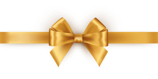 ilustraciones, imágenes clip art, dibujos animados e iconos de stock de cinta de satén de oro brillante sobre fondo blanco - gift backgrounds bow cut out