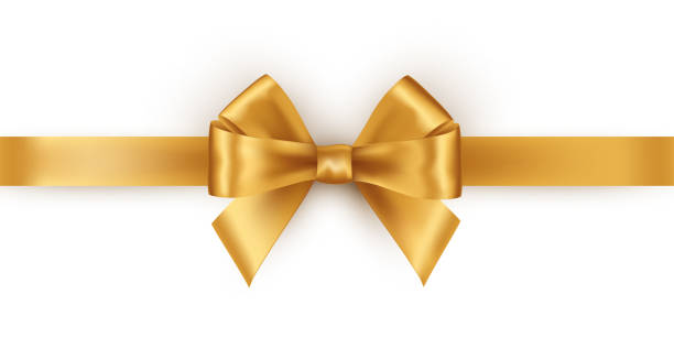 illustrazioni stock, clip art, cartoni animati e icone di tendenza di nastro di raso oro lucido su sfondo bianco - hair bow