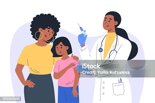 istock A female doctor in a mask and gloves makes a vaccine to a a child patient 1312313559