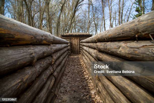 A Trench Fortified With Logs With A Dugout Victory Day The Second World War Monument To The Fallen Soldiers Stock Photo - Download Image Now