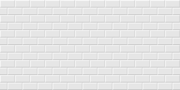 White metro tiles seamless background. Subway brick horizontal pattern for kitchen, bathroom or outdoor architecture vector illustration. Glossy building interior design tiled material