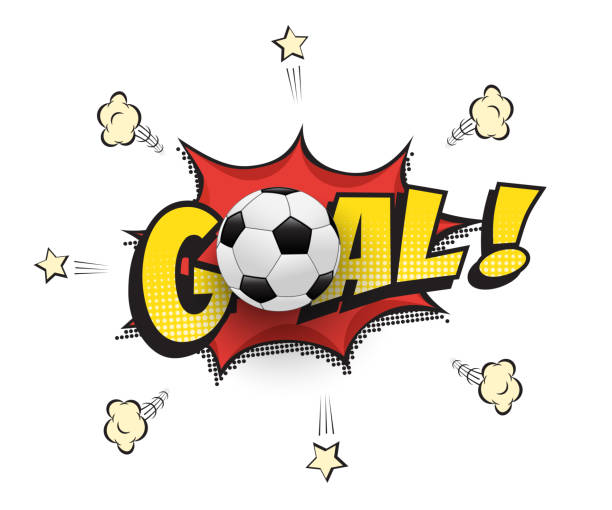 Goal word with football ball in cartoon or comic book style. Soccer match vector illustration. Goal word with football ball in cartoon or comic book style. Soccer match vector illustration scoring a goal stock illustrations