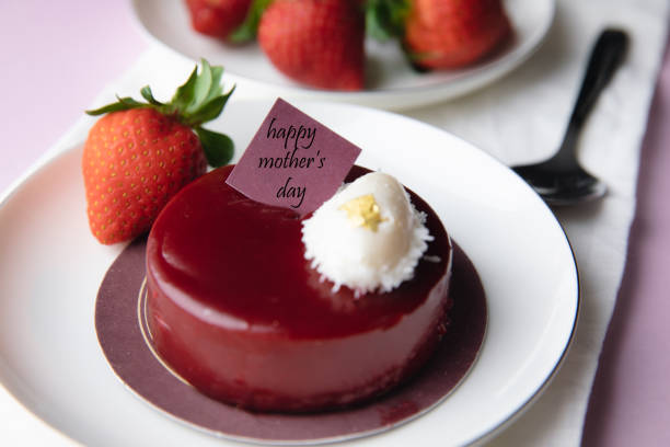A strawberry cake for mom. breakfast for Mothers Day, concept.