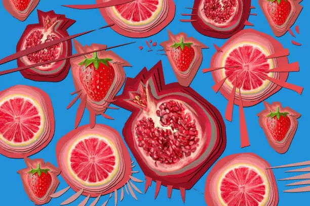 Vector illustration of Stickers of strawberry and pomegranate