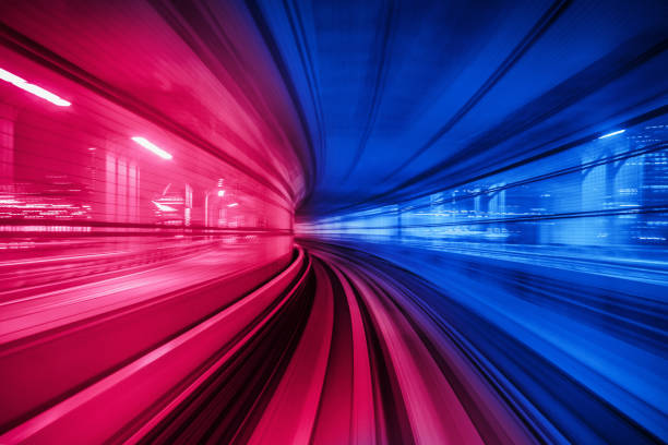 istock Motion blur of Automatic train moving inside tunnel in Tokyo, Japan. 1312317662