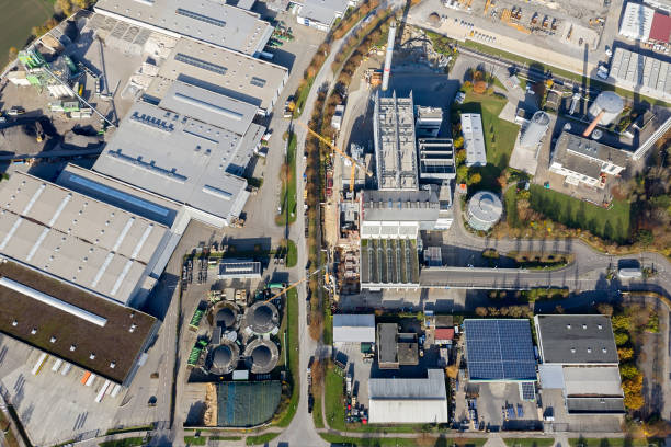 istock Industrial District Viewed from Above, Modern Waste Incinerator Plant 1312319264