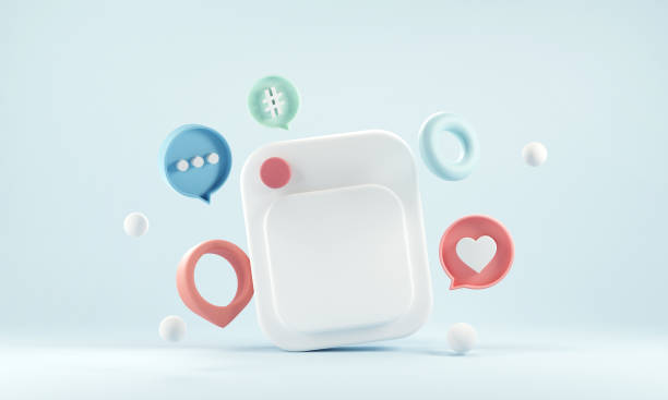 istock Photo frame with love like comment hashtag button on blue background. 1312323109
