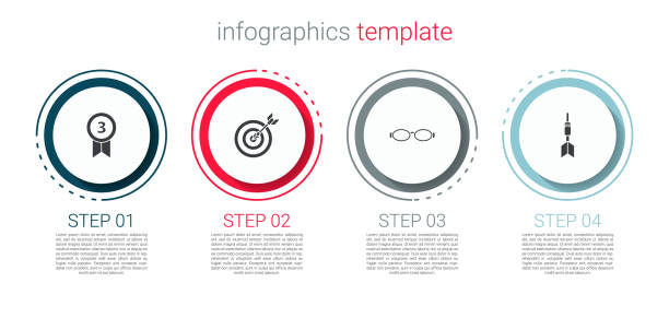세트 메달, 화살표대상, 수영용 안경, 다트. 비즈니스 인포그래픽 템플릿입니다. 벡터 - swimming goggles stock illustrations