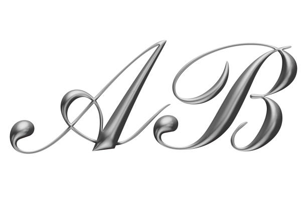 3d alphabet, uppercase metallic letters, a b, White background, 3d illustration