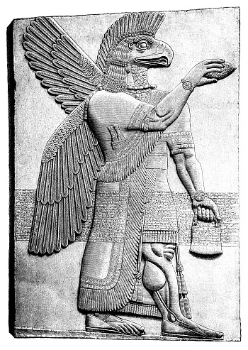 Illustration of a Assyrian eagle-headed protective spirit from Nimrud, Temple of Ninurta