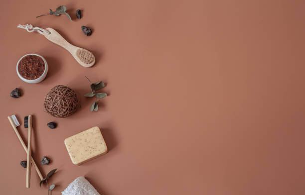 istock Spa composition with bamboo toothbrushes and body care products copy space. 1312335746